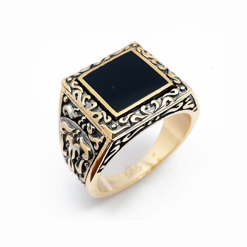 Herrenring, Gelbgold 585, mit Onyx (A000989)