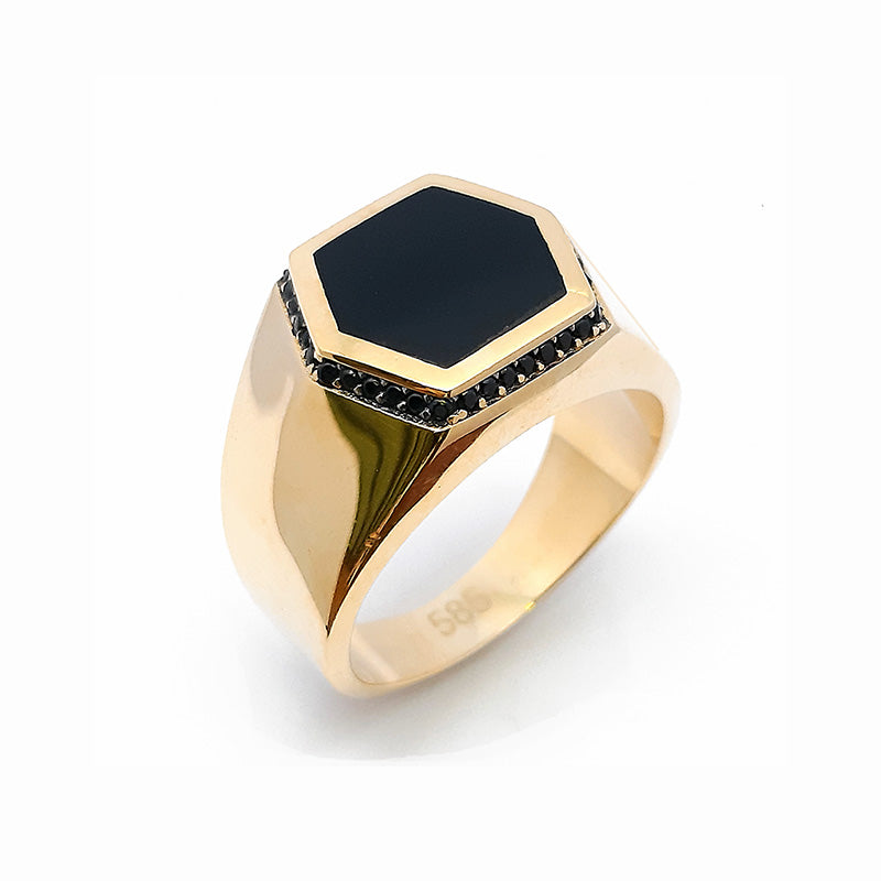 Herrenring, Gelbgold 585, mit Onyx (A000991)