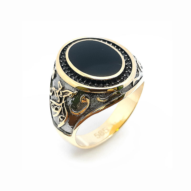 Herrenring, Gelbgold 585, mit Onyx (A000992)