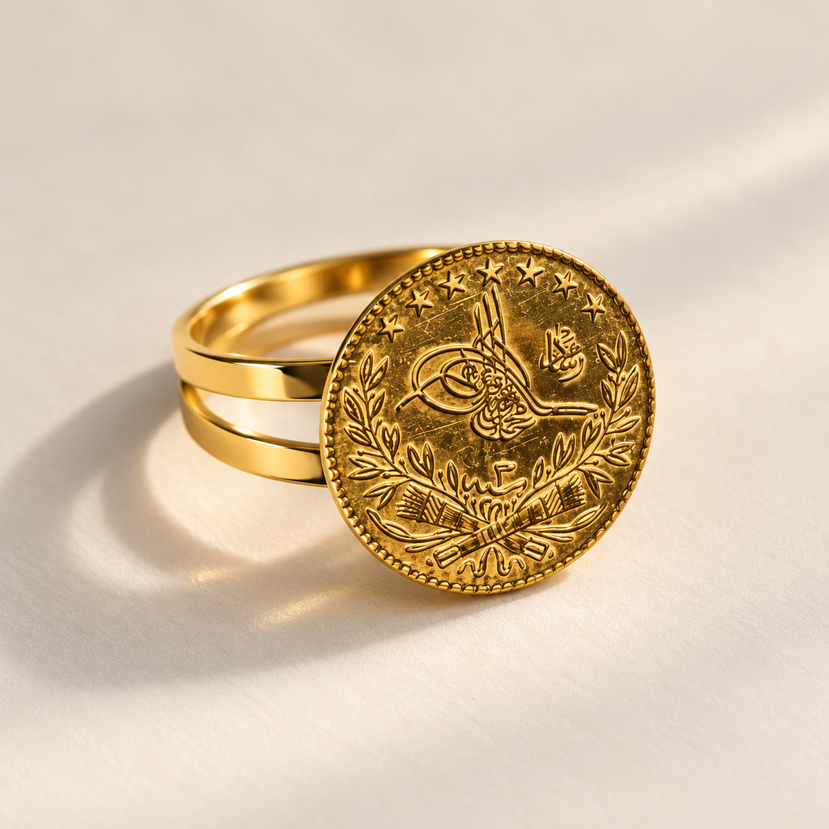 14 Karat Goldring – Osmanisches Münzdesign