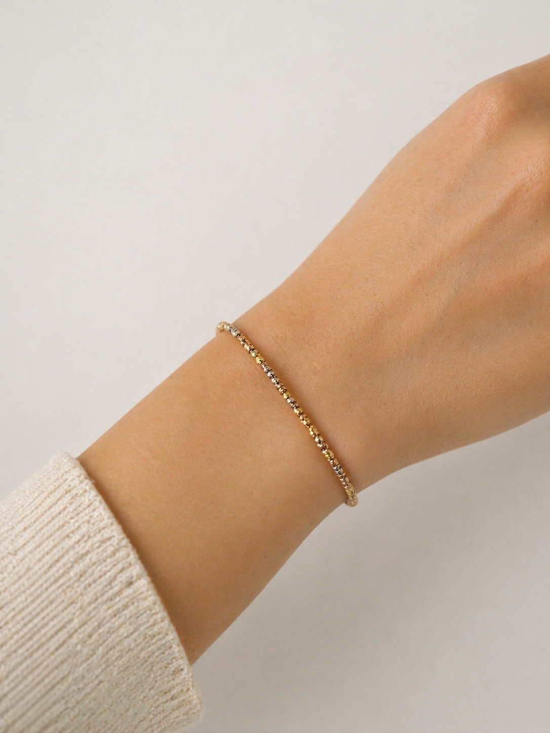 Feines Tricolor Kugelarmband – Elegantes Armband in Gold, Roségold und Silber 14 Karat