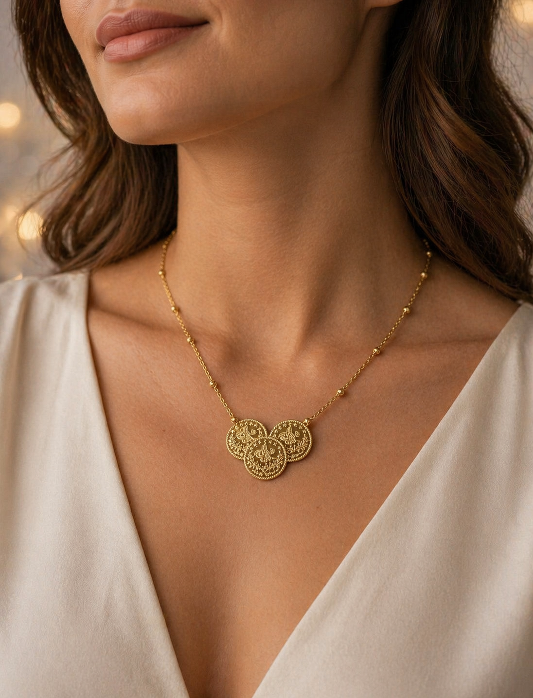 Elegante 22K Gold Halskette mit Münzanhängern