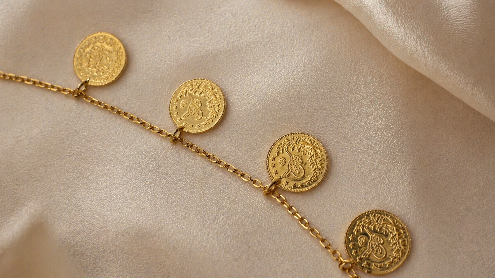 Elegante 22 Karat Gold Münz-Halskette – Feine Kette mit 10 Anhängern