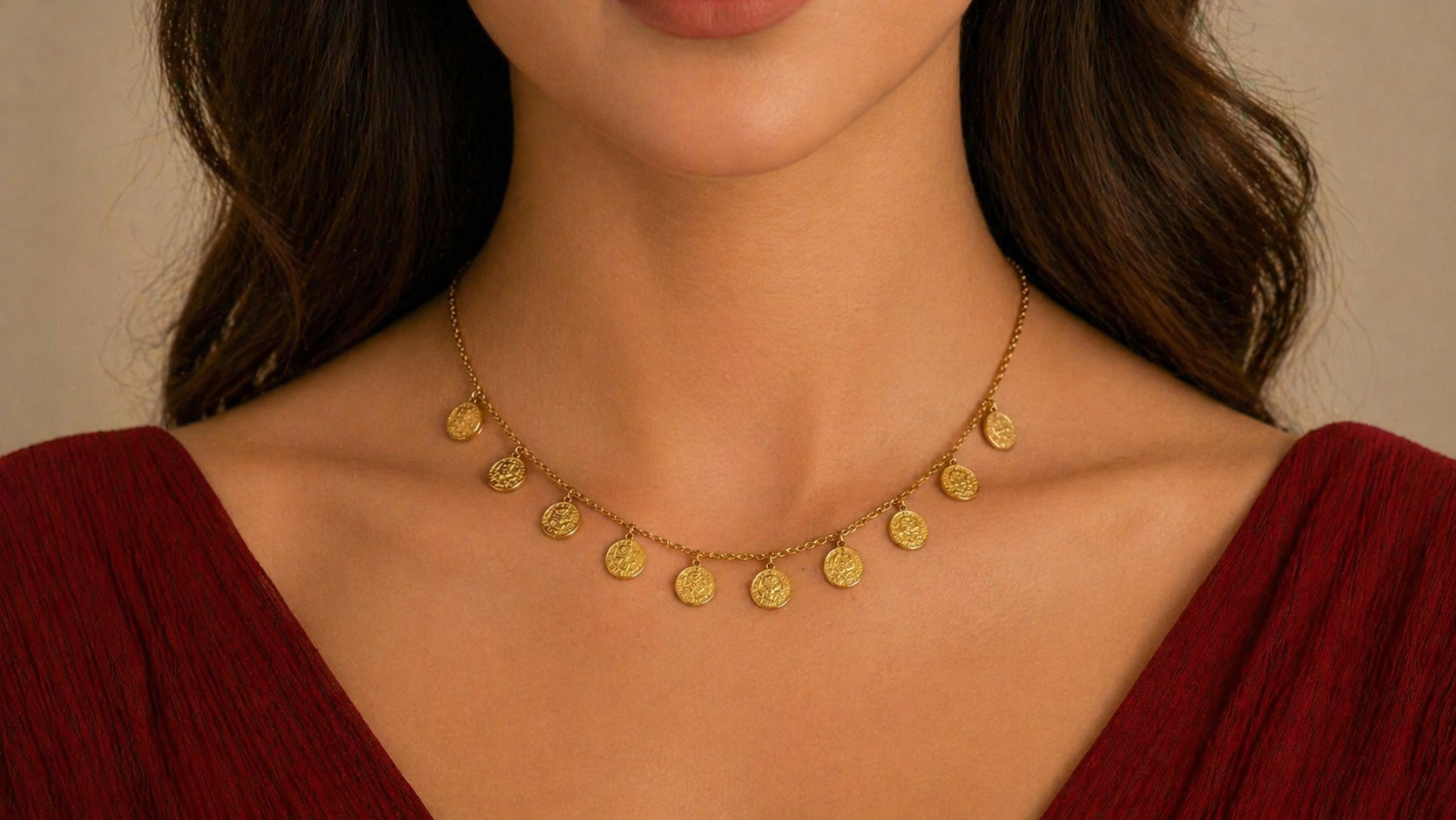 Elegante 22 Karat Gold Münz-Halskette – Feine Kette mit 10 Anhängern