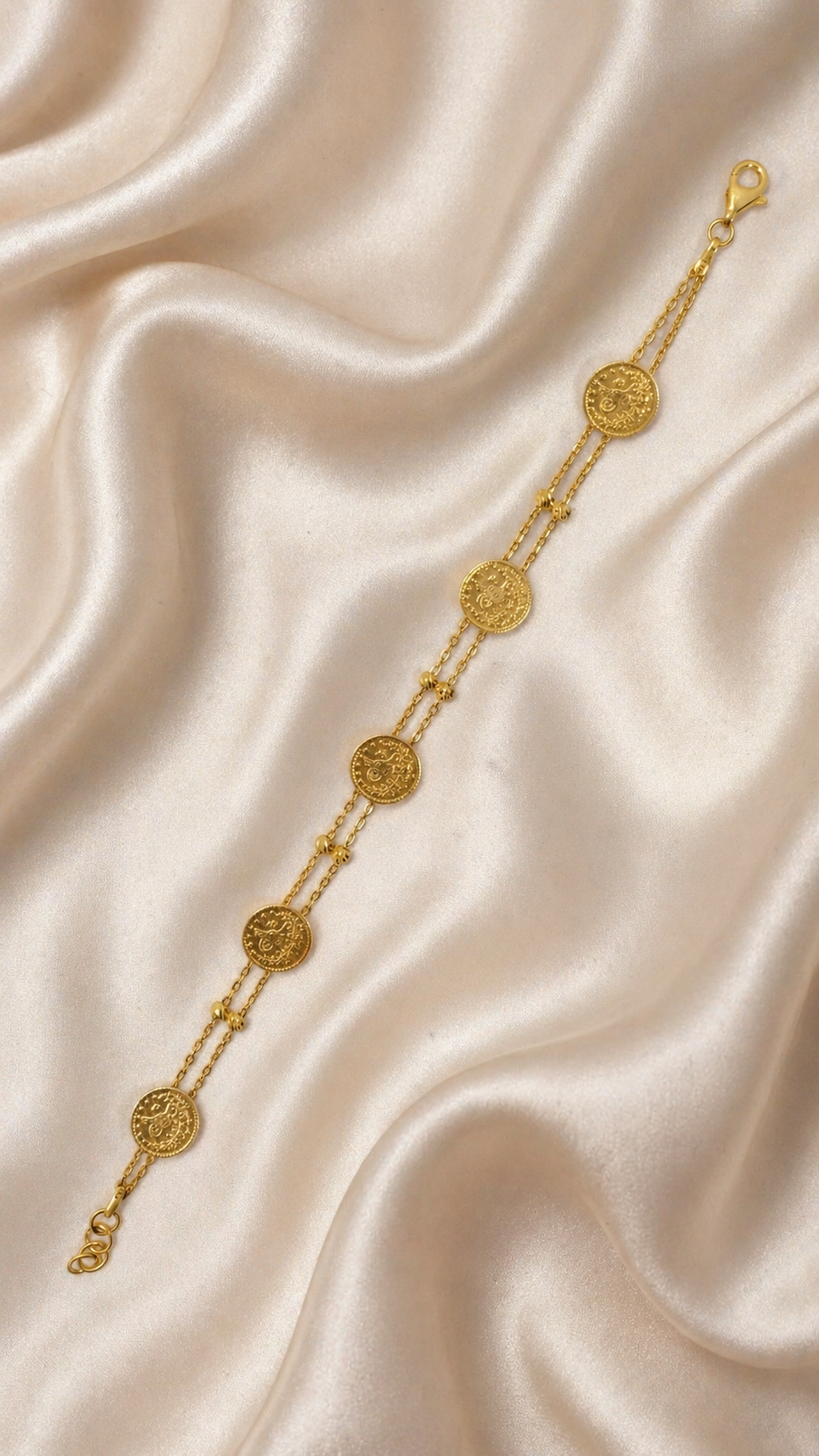 22 Karat Gold Armband mit Münzdesign – Elegantes Doppelketten-Armband