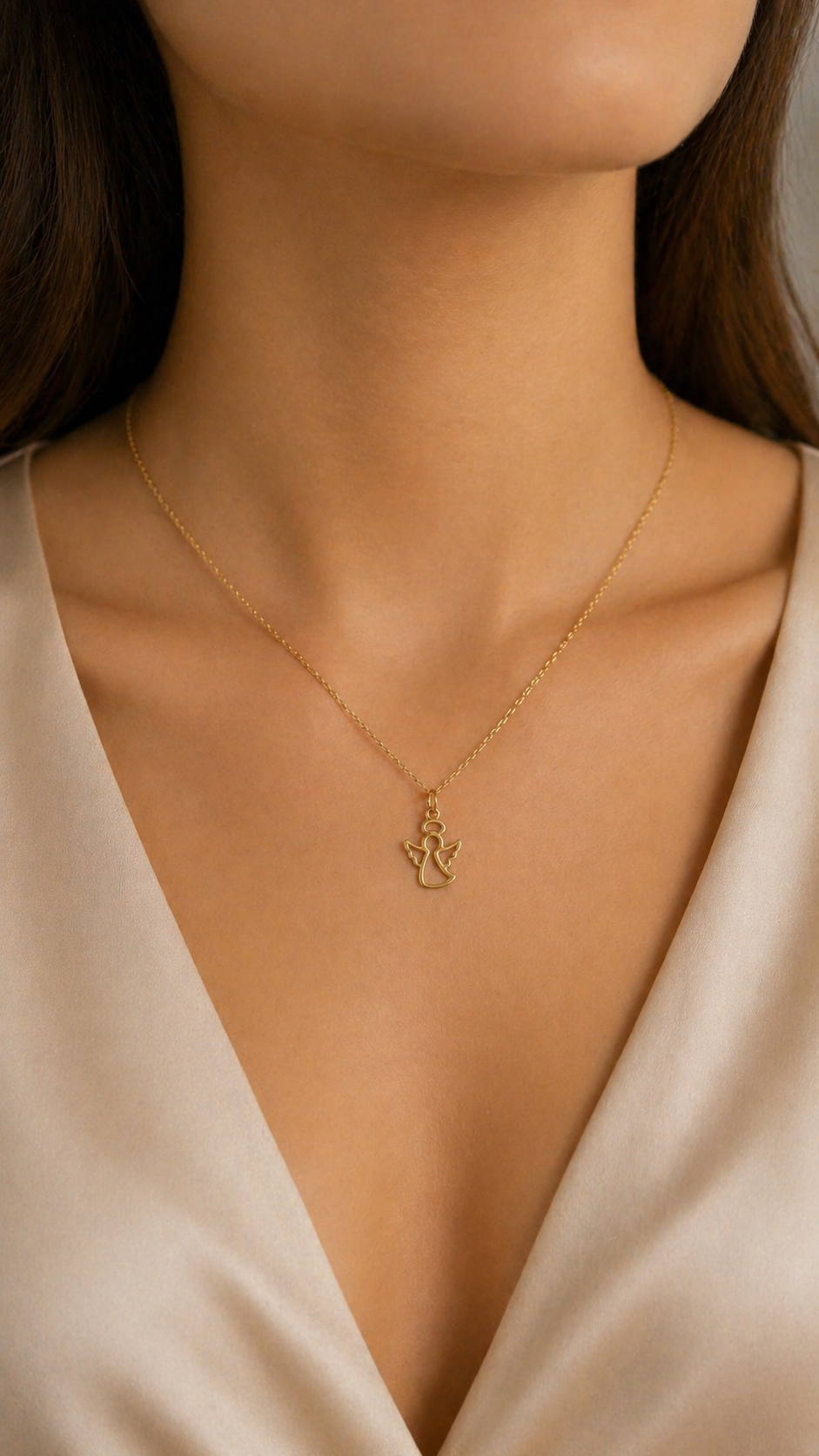 14 Karat Gold Kette mit Engel-Anhänger – Zarte Halskette