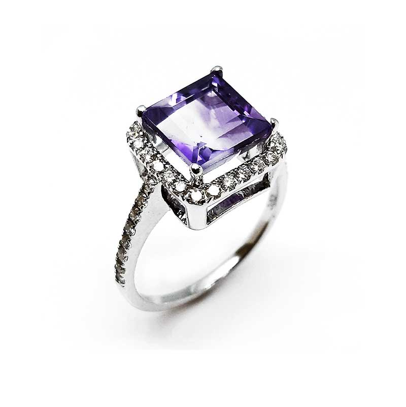 Damenring, Weißgold 585, mit Amethyst und Diamanten (DR012)