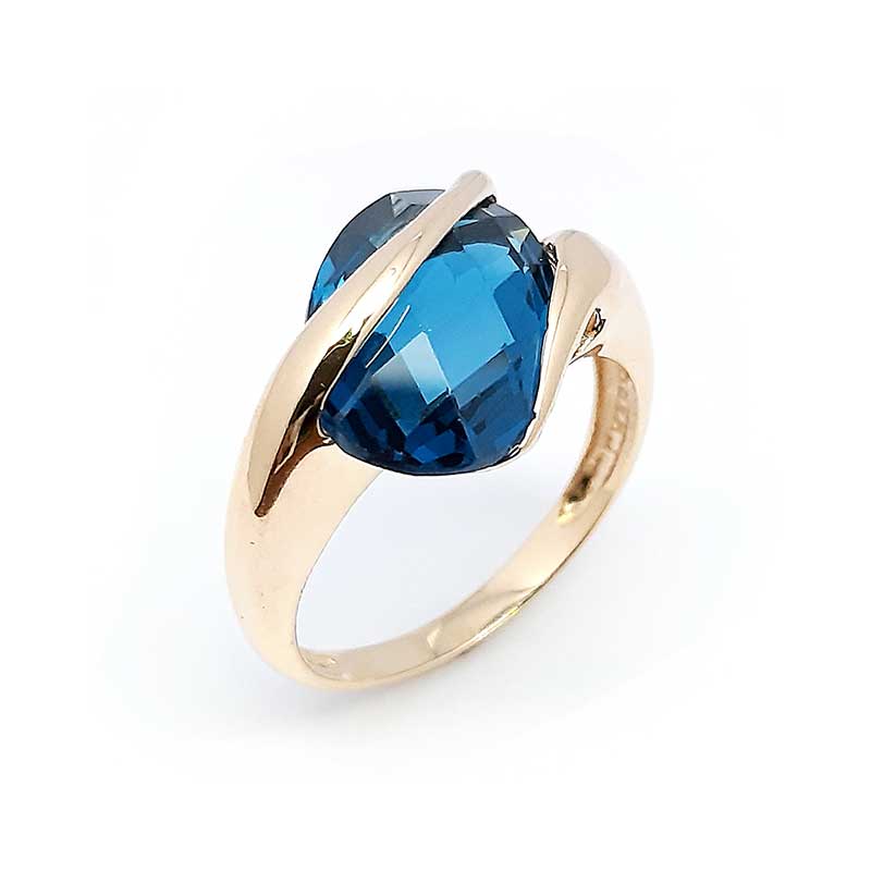 Damenring, Gelbgold 585, mit einem London-Blue Topas (DR071)