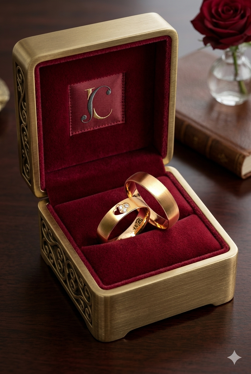 Trauringe mit Herzmuster, Gelbgold 585, mit Diamanten (P1005)