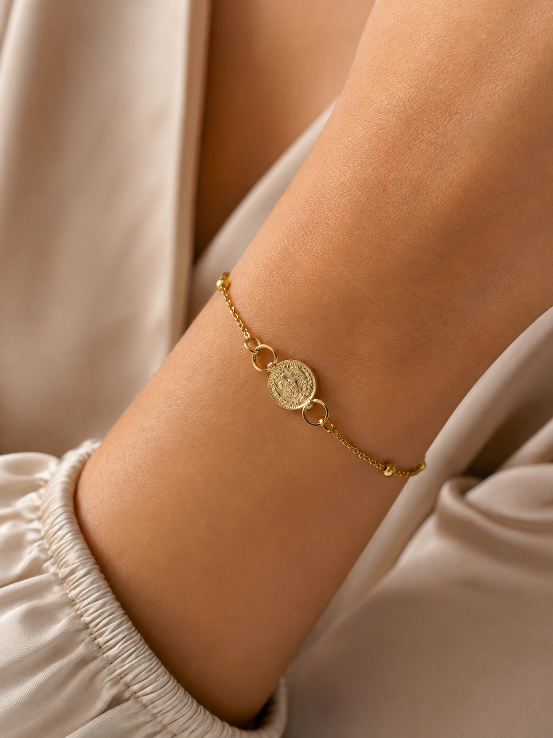 14 Karat Gold Armband mit Tuğra-Anhänger & Dorika-Kugeln