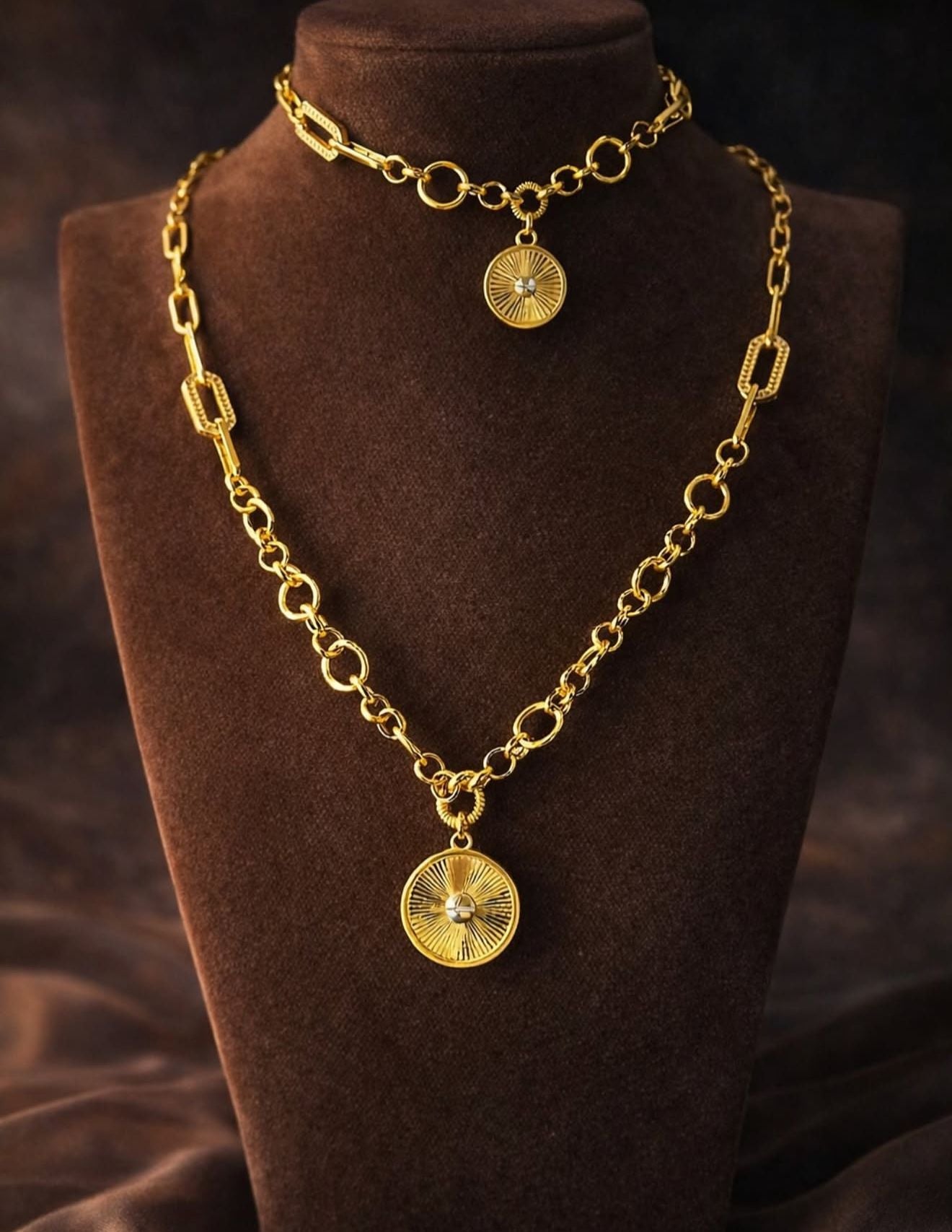 Elegantes Schmuckset Gold – Halskette & Armband mit runden Anhängern 14 Karat Gold