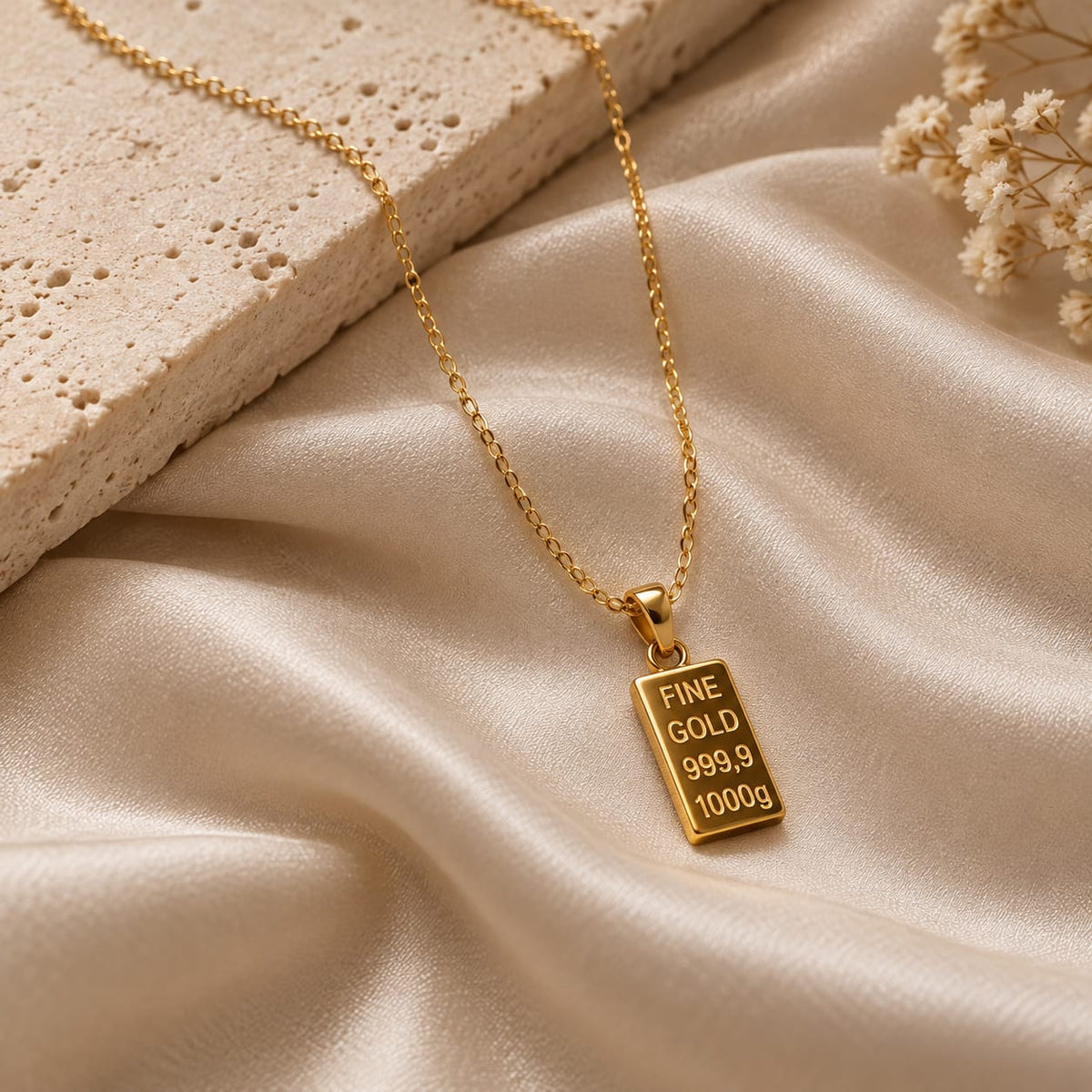 Goldbarren Anhänger mit Halskette  aus 22K