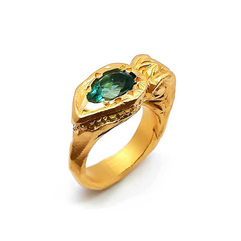 Damenring, Handarbeit, Gelbgold 585, mit Peridot (Y91947)