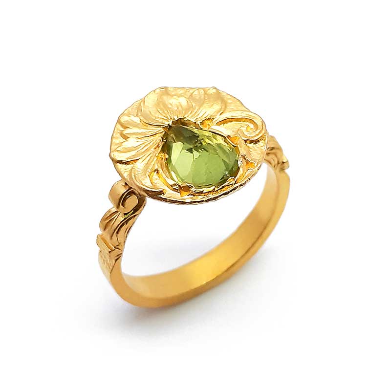 Damenring, Handarbeit, Gelbgold 585, mit Peridot (Y91950)