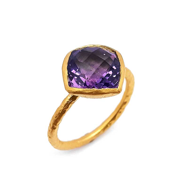 Damenring, Handarbeit, Gelbgold 585, mit Amethyst (Y91953)